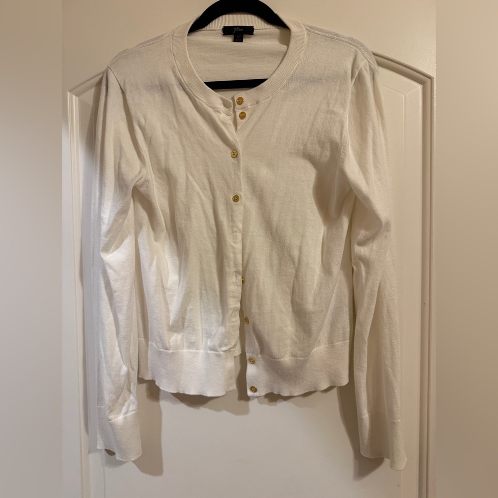 J. Crew Cream Crewneck Cardigan with Gold Buttons